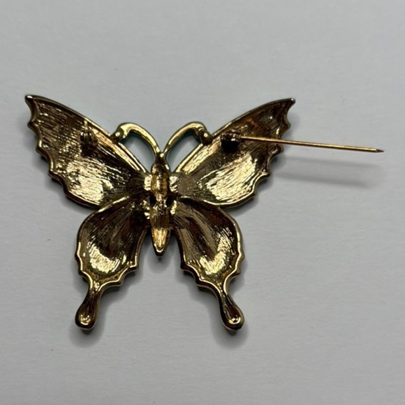 NWOT Rhinestone Crystal Enamel Gold Green Pin Brooch Wedding Butterfly Gift - Picture 3 of 4